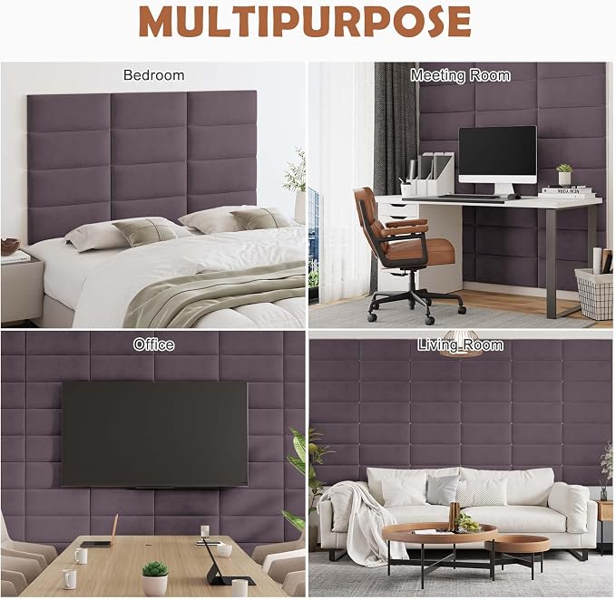 IFNOW Wall Mounted Headboard, Peel and Stick Panels, Dark Purple, Queen | Upholstered 3D Soundproof Acoustic Panels Reusable and Removable Padded Leather Bed Headboard, 6 Panels 9.84" x 23.62"