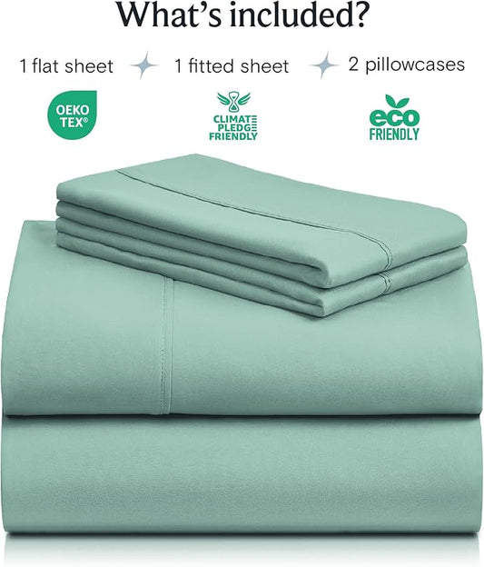 LuxClub 4 PC California King Sheet Set, Breathable Luxury Bed Sheets, Deep Pockets 18" Wrinkle Free Cooling Sheets Machine Washable Hotel Bedding Silky Soft - Light Teal Cal King
