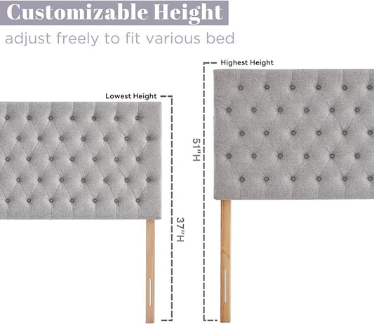 Upholstered Queen Headboard Only, Premium Linen Button Tufted Headboards, Adjustable Solid Wood Head Board, Padded Headboard with Solid Wood Legs in Bedroom (Grey)