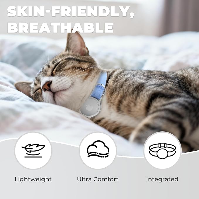 AirTag Cat Collar, Ultra Elastic Cat Tracker Collar (Blue) | Compatible with Apple Air Tag Holder, Lightweight, Scratch Resistant, Stepless Adjustable Pet Tracking Collars for Cat Kitten