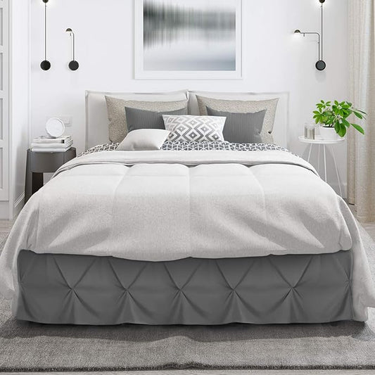 Nestl Grey Bed Skirt Cal King Size, Pinch Pleat Cal King Bed Skirt, 14" Inch Drop Cal King Bedskirt, Hotel Quality Grey Bed Skirts, Microfiber Bedskirt for Cal King Bed, Grey Cal King Bed Skirt