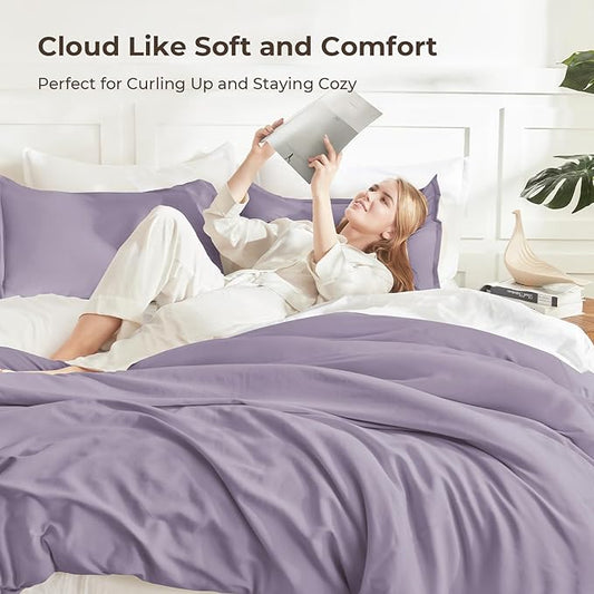 Litanika Grayish Lavender Purple Comforter Set Full Size, 3 Pieces Lightweight Solid Bedding Comforter Set, All Season Fluffy Bed Set (79x90In Comforter & 2 Pillowcases)