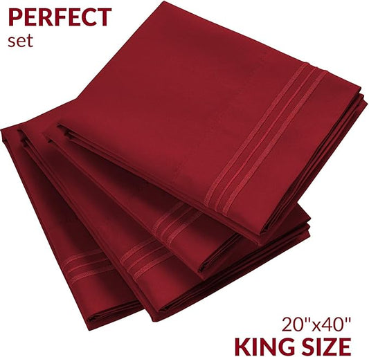 Mellanni Pillow Cases Set - 4 PC Iconic Collection Pillowcases - Hotel Luxury, Extra Soft, Cooling Pillow Covers - Wrinkle, Fade, Stain Resistant (King Size 20" x 40", Brick Red)