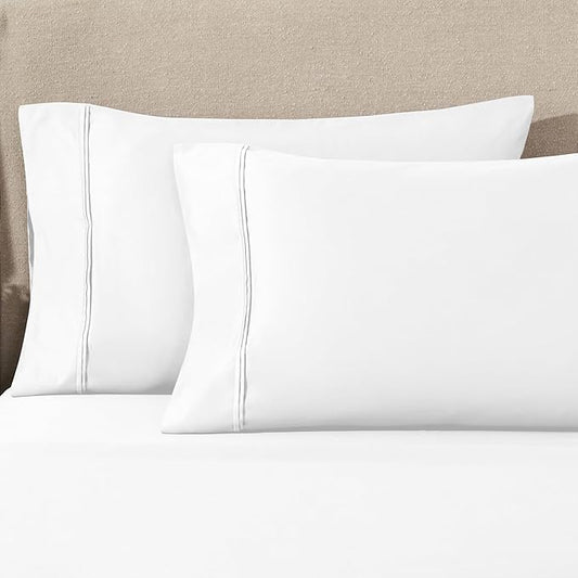 1200 Thread Count 100% Egyptian Cotton, Soft and Breathable, 2-Piece Standard Pillowcase Set Solid, White