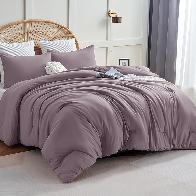 CozyLux Twin/Twin XL Comforter Set Dusty Purple, 2 Pieces Twin Extra Long Solid Breathable Bedding Sets College Dorm, Grayish Purple Luxury Bed Set with Down Alternative Comforter and 1 Pillowcase