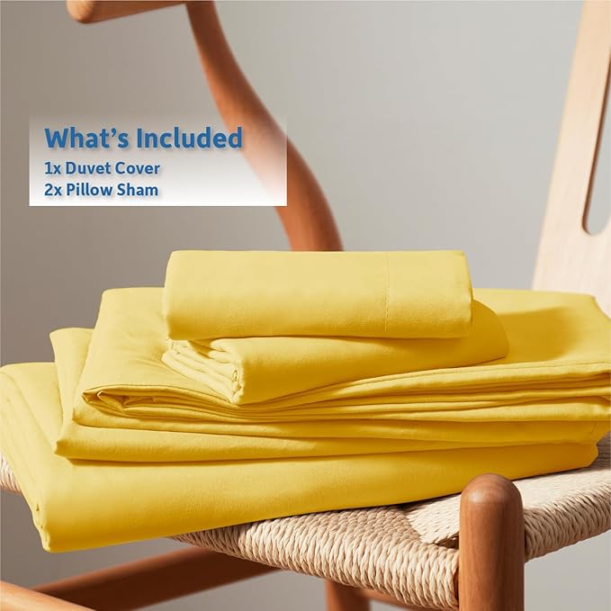 Nestl Yellow Duvet Cover Queen Size - Soft Double Brushed Queen Duvet Cover Set, 3 Piece, with Button Closure, 1 Duvet Cover 90x90 inches and 2 Pillow Shams