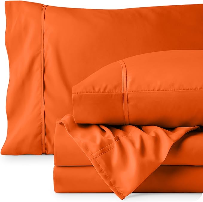 Bare Home Twin XL Sheet Set - 1800 Ultra-Soft Microfiber Twin Extra Long Bed Sheets - Double Brushed - Deep Pockets - Easy Fit - 3 Piece Set - Bedding Sheets & Pillowcases (Twin XL, Orange)