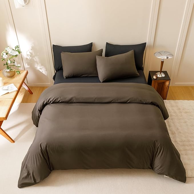CLOTHKNOW Chestnut Brown Twin/Twin XL Comforter Set 3Pcs Brown Bedding Comforter Sets Mocha Coffee Comforter Soft Dark Brown Comforter with 2 x Pillow Cases