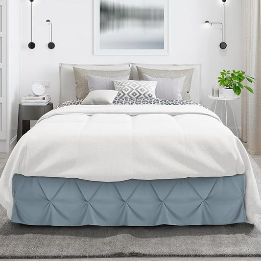 Nestl Stone Blue Bed Skirt King Size, Pinch Pleat King Bed Skirt, 14" Inch Drop King Bedskirt, Hotel Quality Stone Blue Bed Skirts, Premium Microfiber Bedskirt for King Bed, Stone Blue King Bed Skirt