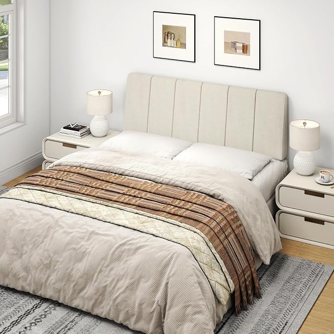 Full Size Headboard Only-No Assembly Required, Beige | Easy to use no assembly required, Linen fabric and extra-thick foam for added comfort, Modern style headboard full size