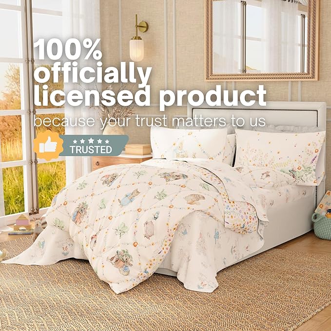 Peter Rabbit Book Bedding Set, Full Size 7-Piece Super Soft Fluffy Reversible Comforter & Sheet Set with Sham, Storybook Friends Easter & Spring, (100% Officially Licensed Product) by Franco Heritage