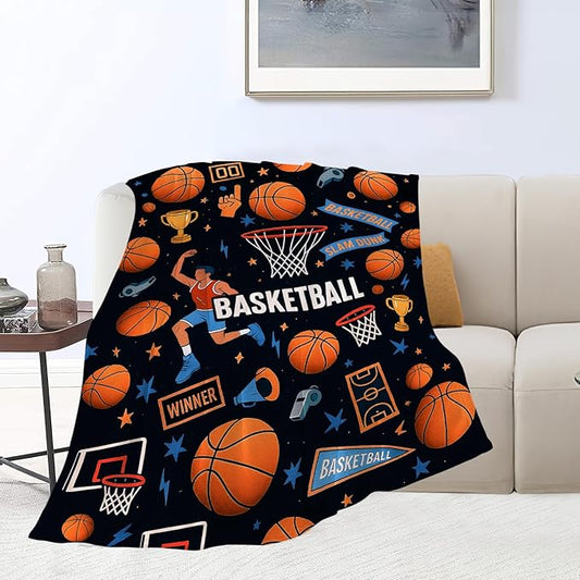 Basketball Blanket Super Soft Warm Fluffy Fleece Flannel Ball Sports Throw Blanket Cozy Fuzzy Plush Stuff Bedding Blankets Gifts for Teens Boys Kids Women Girls Adults 80"X60"