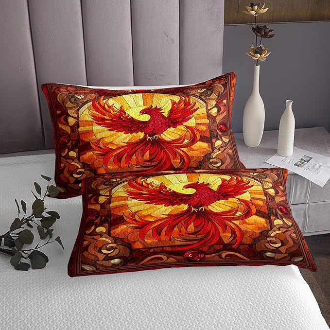 Flying Phoenix Kids Bedspread King Size,American Phenix Western Birds Coverlet Set,Boys Girls Room Decor,Geometric Abstract Patchwork Quilted Coverlet,Red Brown Retro Bedding Quilt,2 Pillowcases
