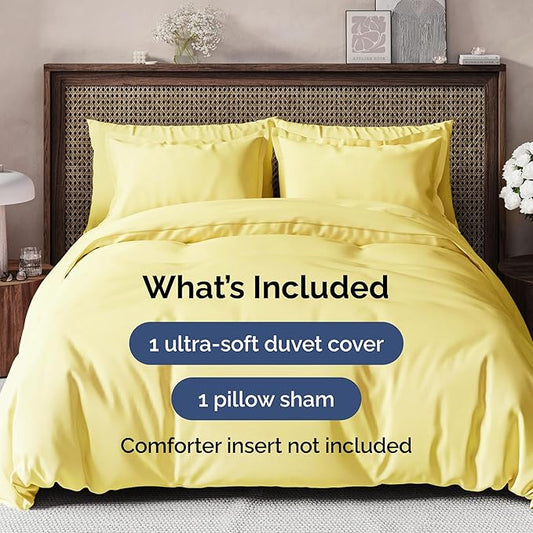 Duvet Cover Twin/Twin XL Size Set - Extra Soft Twin/Twin XL Duvet Cover 68" x 90" with 1 Pillow Sham - Hotel Luxury, Easy Care, Fade Free w/ Zipper Closures & Ties - Comfy, Cozy & Breathable (Yellow)