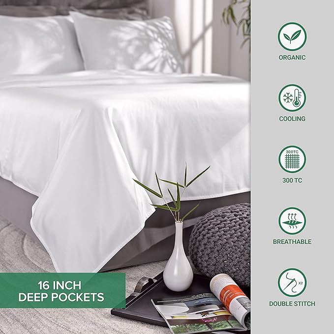 Queen Pillowcases by Pure Bamboo, Genuine 100% Organic Viscose Derived from Bamboo, Luxuriously Soft & Cooling, Double Stitching, Envelope Closure (2 Queen Pillowcases, Ivory)
