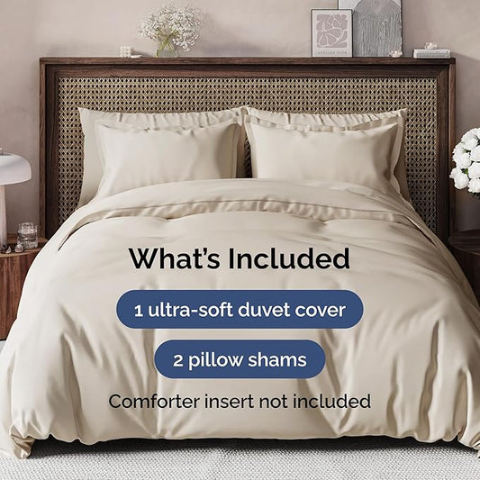 Duvet Cover Queen Size Set - Extra Soft Queen Duvet Cover 90" x 90" with 2 Pillow Shams - Hotel Luxury, Easy Care and Fade Free w/ Zipper Closures & Ties - All Season, Comfy, Cozy & Breathable (Wheat)