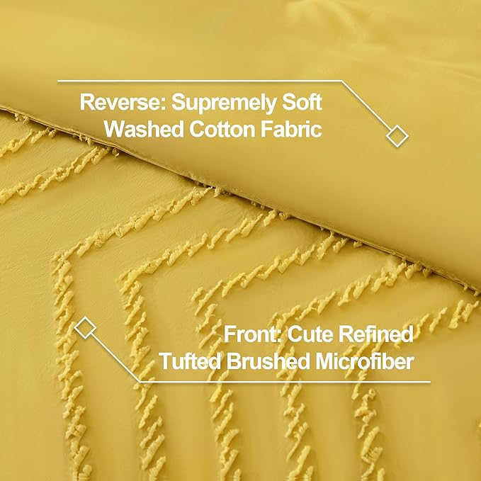 Litanika Mustard Yellow King Comforter Set, 3 Pieces Lightweight Tufted Bedding Sets, Down Alternative Comforter Fluffy Bed Set Gift Choice