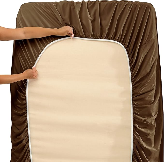 Clara Clark Flex Top King Sheets, 6 Piece Set - Hotel Luxury Sheets for Top Split King Bed, Super Soft Bedding Set, Head Split King Chocolate Brown