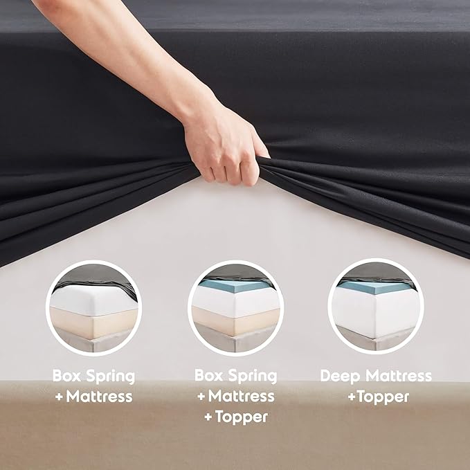 Nestl Full XL Sheet Set - Luxury 1800 Ultra-Soft Microfiber Full Extra Long Bed Sheets - Double Brushed - Deep Pockets - Easy Fit - 4 Piece Set - Bedding Sheets & Pillowcases (Full XL, Black)