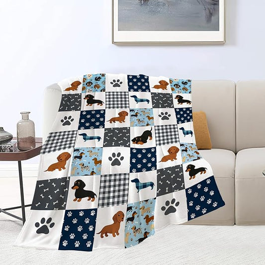Dachshund Blanket Super Soft Warm Fluffy Fleece Flannel Dog Throw Blanket Cozy Fuzzy Plush Stuff Bedding Blankets Gifts for Women Kids Boys Girls Adults 60"X50"