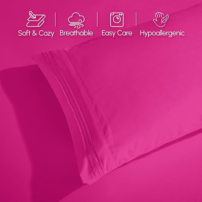 Elegant Comfort Luxurious 1500 Premium Hotel Quality Microfiber 4-Piece Sheet Set, 18-24 Inches Deep - Extra Deep Pocket Sheets - Ultra Soft 4PC Deep Pocket Sheets, Twin/Twin XL, Hot Pink