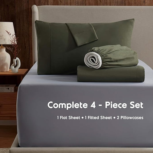Nestl King Sheet Set - Luxury 1800 Ultra-Soft Microfiber King Bed Sheets - Double Brushed - Deep Pockets - Easy Fit - 4 Piece Set - Bedding Sheets & Pillowcases (King, Olive Green)