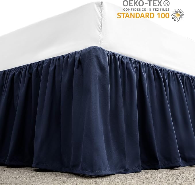 SLEEP ZONE Ruffled Bed Skirts Full Size, Anti-Static Bedskirt Dust Ruffles with 15 inches Tailored Drop, Easy Fit, Fade Resistant, Navy Blue, Full