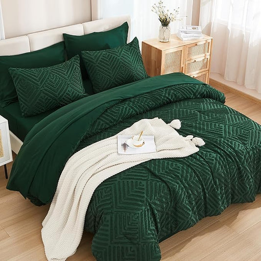 Andency California King Comforter Set Dark Emerald Green - 7 Pieces Bed in a Bag Cal King Bedding Comforter Sets, Tufted Lightweight Fluffy Bed Set with Comforter, Sheets, Pillowcases & Shams
