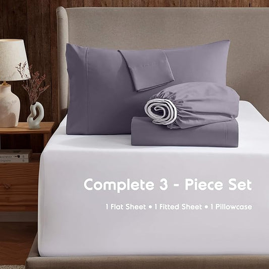 Nestl Twin XL Sheet Set - College Dorm Size - Luxury 1800 Ultra-Soft Microfiber Twin Extra Long Bed Sheets - Deep Pockets - Easy Fit - Extra Soft - 3 Piece Set (Twin XL, Grayish Purple)