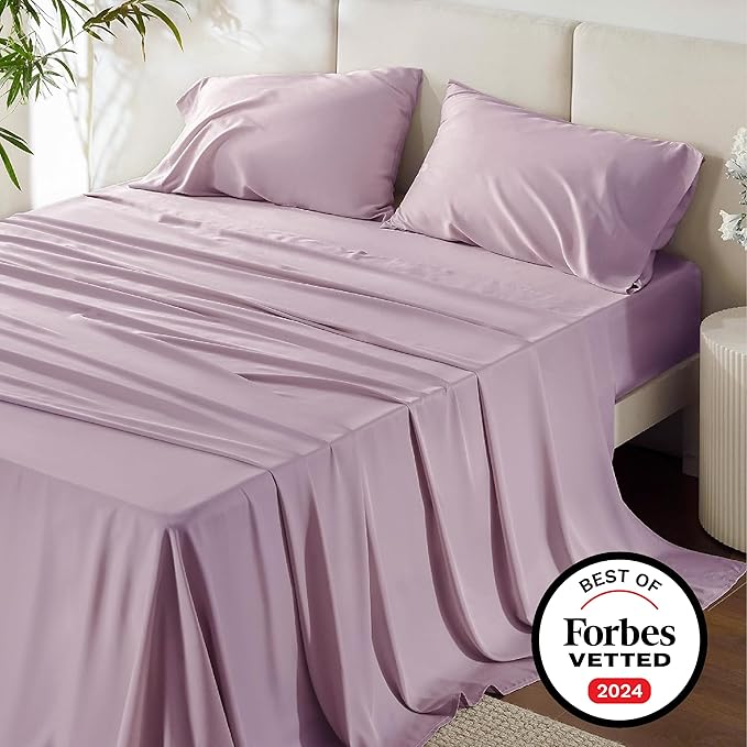 Bedsure Full Size Bed Sheets, Cooling Sheets, Rayon Derived from Bamboo, PureWoven, Breathable & Soft, Deep Pocket Up to 16 Inches, Hotel Luxury Silky Bedding for Hot Sleepers, Lavender