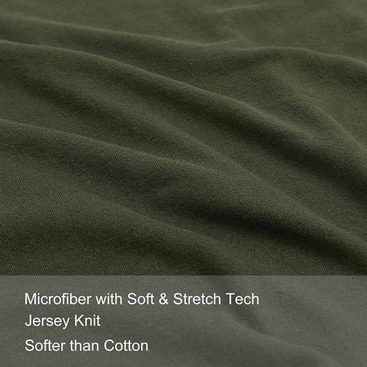 2-Pack Stretch Pillow Cases - Jersey Knit & Envelope Closure Pillowcases with Ultra Soft T-Shirt Like Polyester Blend - Suitable for Queen or Standard Size Set of 2, Dark Olive