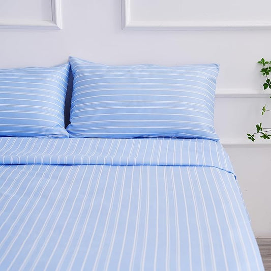 Twin Size Sheets Blue White Stripe 3 Piece Breathable & Cooling Bed Sheet Set - Hotel Luxury Bedding for Women, Men, Kids, Teens, Boys & Girls - Deep Pockets, Soft, Wrinkle Free - Blue Stripes
