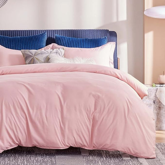 Bedsure Twin Duvet Covers Pink - Soft Brushed Microfiber 2 Pieces with Zipper Closure, 1 Duvet Cover Twin XL 68x90 and 1 Pillow Sham(No Comforter)