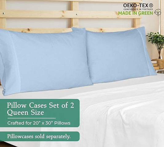 Royale Linens Pillowcase Set of 2 - Bed Pillow Cover - 20x30 - Lake Blue Pillowcases - 1800 Brushed Microfiber, Wrinkle & Fade Resistant - Soft & Cozy- Queen Size Pillow Case (Lake Blue)