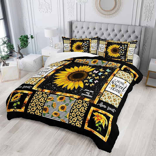 Sunflower Bedding - King Quilt, Comforter, Bedding Sets for Girls & Boys - Boho, Western Style, Yellow Sunflower Pattern