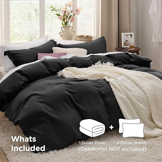 Bedsure Black Duvet Cover Queen Size - 3 Pieces Prewashed Extra Soft Bedding Set, Includes 1 Duvet Cover 90x90 Inches with Zipper Closure & 2 Pillow Shams, Comforter Not Included