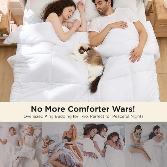 Bedsure Comforter Duvet Insert - Quilted Comforters Oversized King Size, All Season Duvet, GentleSoft Down Alternative Bedding, with 8 Tabs, Gifts for Women/Men, White, Oversized King 116 x 98 Inches
