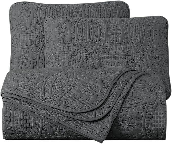 Chezmoi Collection Austin 3-piece Oversized Bedspread Coverlet Set (King, Charcoal) | Oversized, Lightweight, Fade Resistant