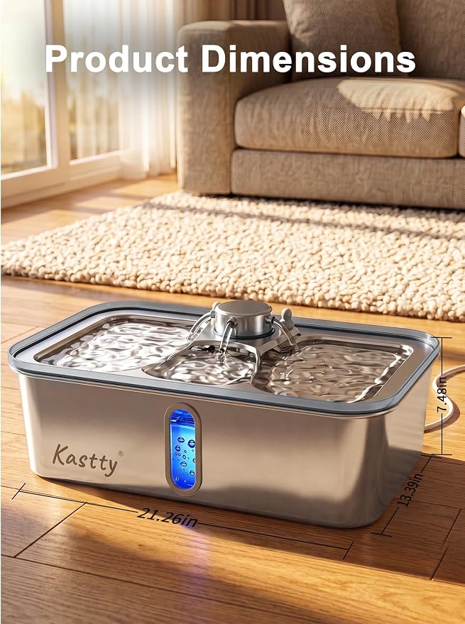 Kastty 17L/4.5Gal Stainless Steel Dog Water Fountain for Large Dogs | Large Capacity Pet Water Fountain,Quiet Automatic Dog Water Bowl Dispenser with LED Light, Easy to Clean for Multi-Pet FS84