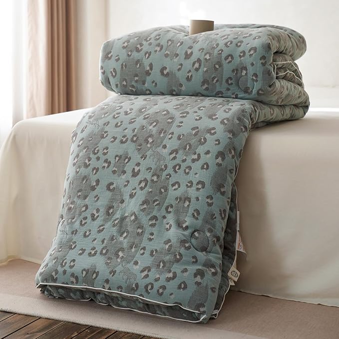 HighBuy Luxury Leopard Print Comforter Set King Size Green Muslin Cotton Sexy Fluffy Comforter with 2 Pillowcases Lightweight Breathable Cheetah Comforter Sets King All Season Home Decor
