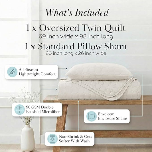Southshore Fine Living, Inc. Dorm Comforter, Twin/XL Quilt Bedding Set, College Dorm Room Bedding Essentials, Stain Resistant, Machine Washable, XL/Twin Quilt Bed Spread with Pillow Sham, Bone Color