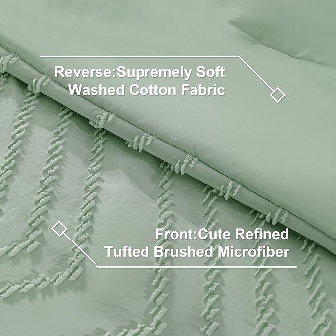 Litanika Full Size Comforter Set with Sheets Sage Green- 7 Pieces Bed in a Bag Full Boho Tufted Complete Bedding Sets with Comforter, Sheets, Pillowcases & Shams