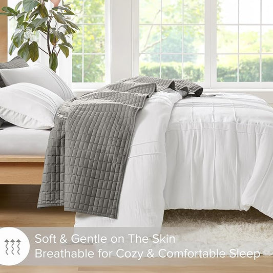 Comfort Spaces White King Size Comforter Set - 3 Piece Pintuck Pleated Bedding Set, All Season Lightweight, Extra Softness Pre-Washed Microfiber Bed Set, Shams