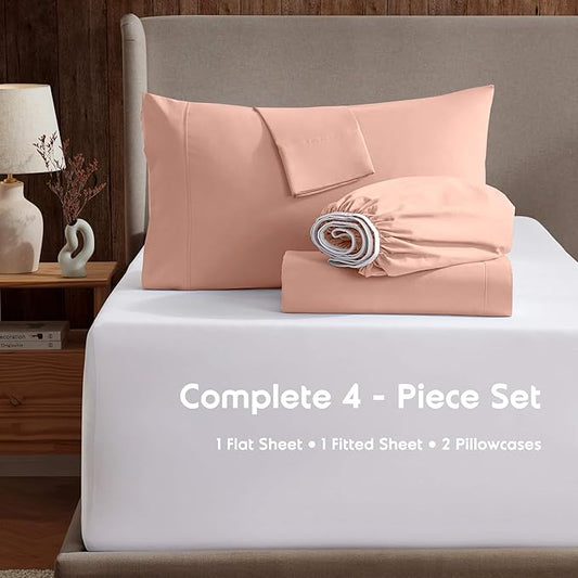 Nestl King Sheet Set - Luxury 1800 Ultra-Soft Microfiber King Bed Sheets - Double Brushed - Deep Pockets - Easy Fit - 4 Piece Set - Bedding Sheets & Pillowcases (King, Peach)