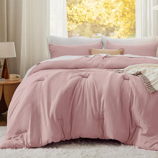 Bedsure Queen Comforter Set, Pink Soft Prewashed Bedding for All Seasons, 3 Pieces GentleSoft™ Bed Set, 1 Lightweight Comforter (90"x90") and 2 Pillowcases (20"x26")