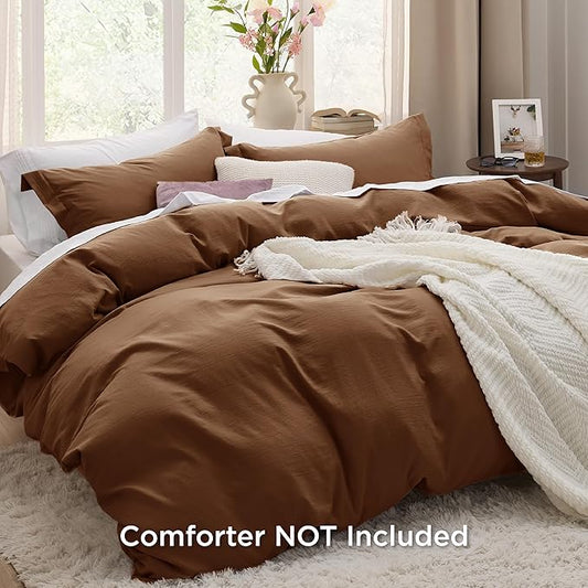 Bedsure Brown Duvet Cover Full Size - 3 Pieces Prewashed Extra Soft Cotton-Like Polyester Bedding Set, Includes 1 Duvet Cover 80x90 Inches with Zipper Closure & 2 Pillow Shams, Comforter Not Included