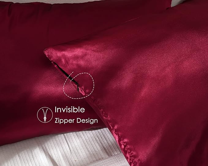 Yanibest Satin Pillowcase for Hair and Skin Care Silk Pillowcase 2 Pack Queen Size Pillow Cases Set of 2 -Satin Cooling Pillow Covers with Hidden Zipper Floral Print