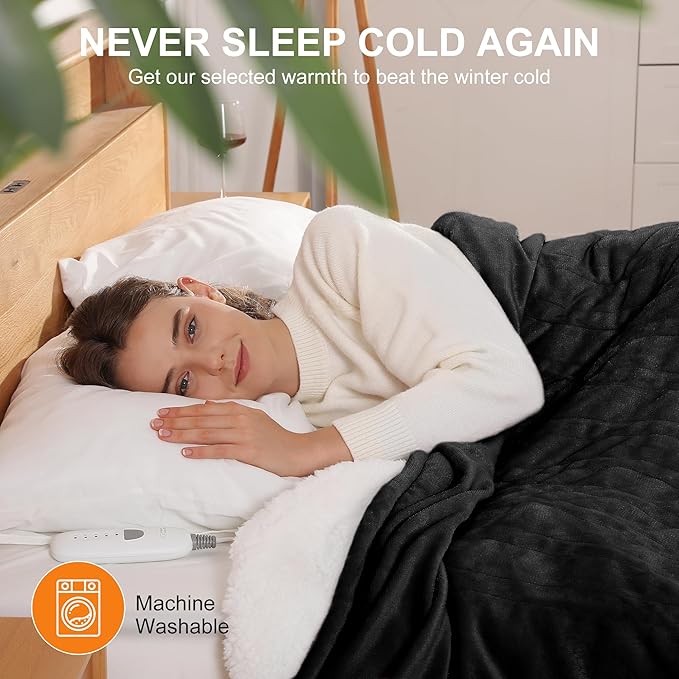 Electric Blanket Twin Heated Blanket 62''X84'' - Heating Blanket Soft Plush Sherpa with 5 Heating Level & 10 Hour Auto Off, ETL Certified & Overheat Protection, Warm Gifts for Grandma(Charcoal Grey)