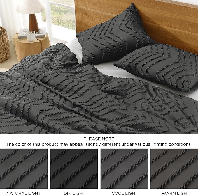 Litanika Dark Grey King Comforter Set, 3 Pieces Lightweight Gray Tufted Bedding Sets, Down Alternative Comforter Fluffy Bed Set Gift Choice