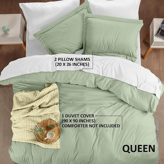 Utopia Bedding Duvet Cover Queen Size - 3 Piece with Zipper Closure - 1 Comforter Cover 90X90 Inches & 2 Pillow Shams 20X26 Inches (Sage) Comforter Not Included